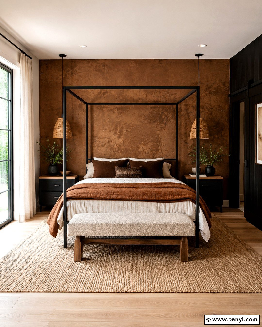 Brown Plaster Wall With Black Bed Frame - 20 Brown Black Accent Wall Ideas