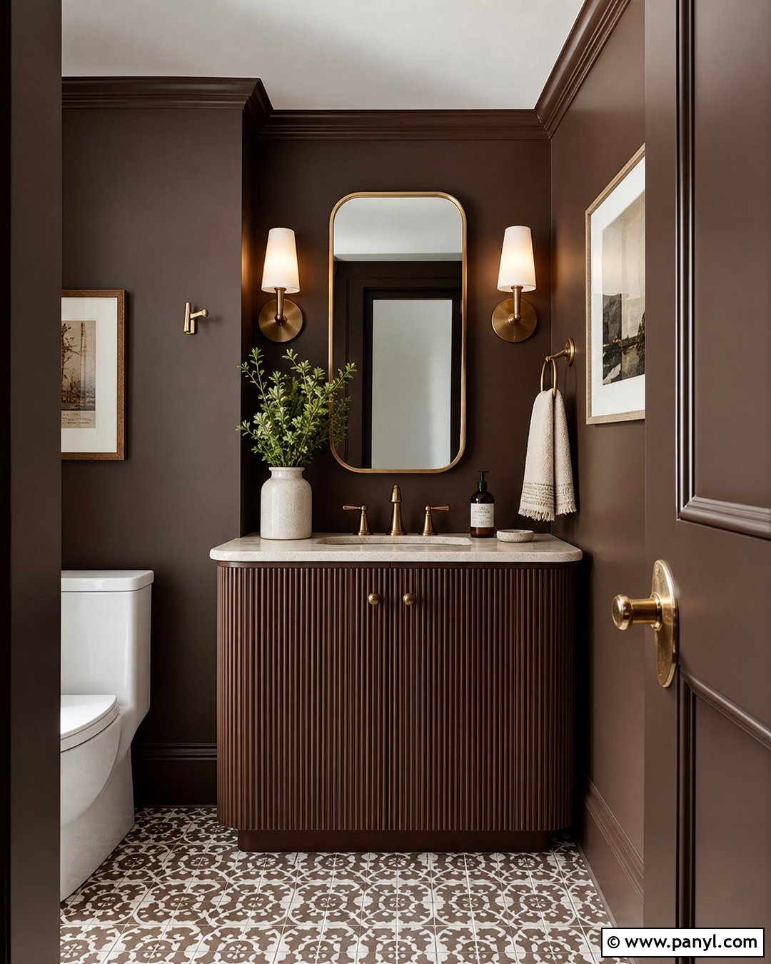 Brown Powder Room - 35 Brown Wall Room Ideas