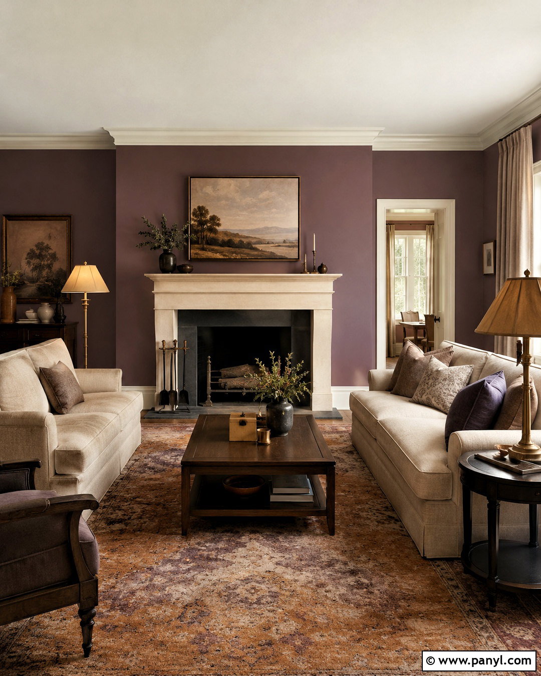 Brown Purple Fireplace Room Walls - 20 neutral purple wall paint ideas