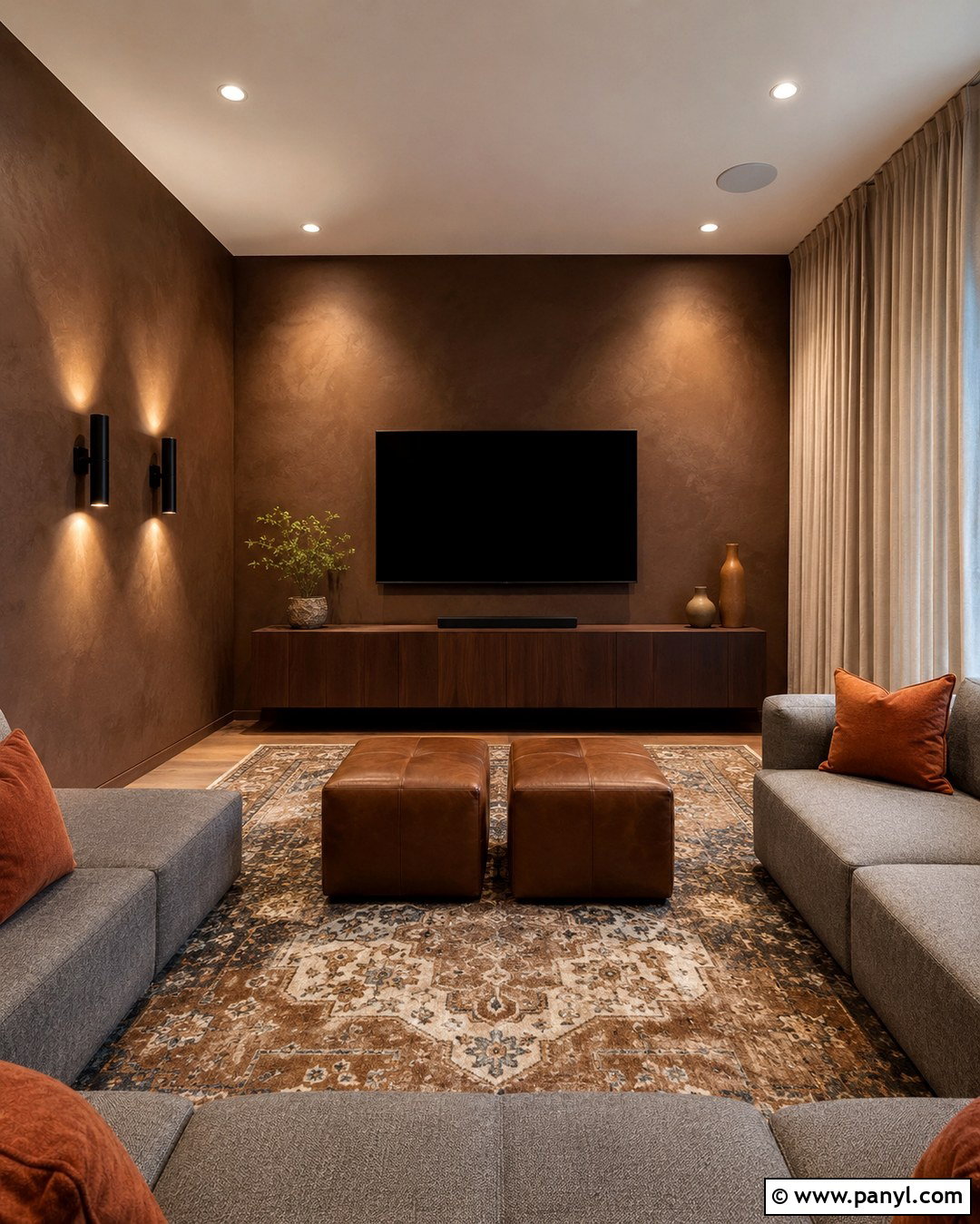 Brown Roman Clay Media Room - 20 Roman Clay Paint Walls