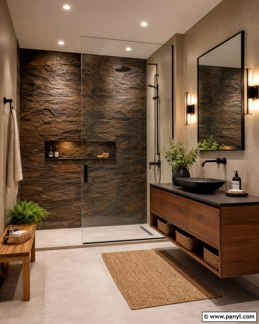 Brown Slate Wall Bathroom - 20 Brown Textured Wall Bathroom Ideas