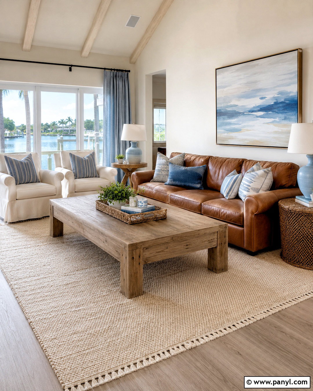 Brown Sofa With Coastal Blue And Sand - 20 brown sofa living room color schemes