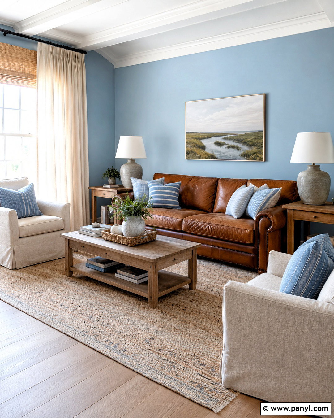 Brown Sofa With Dusty Blue And Linen - 20 brown sofa living room color schemes