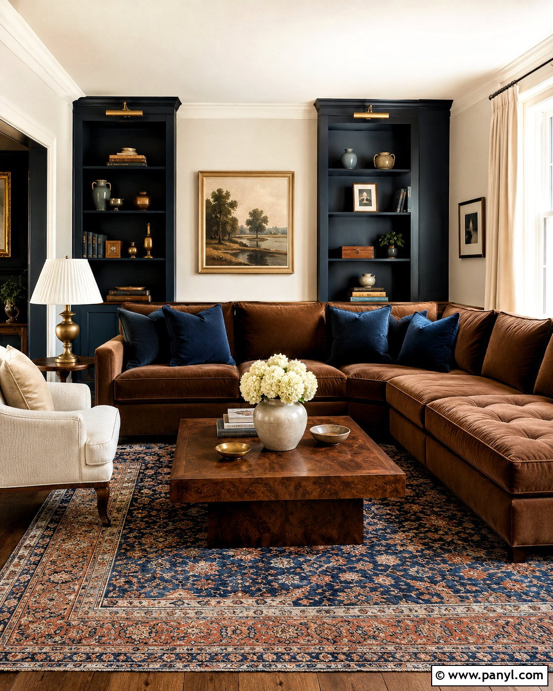 Brown Sofa With Navy Blue And Ivory - 20 brown sofa living room color schemes