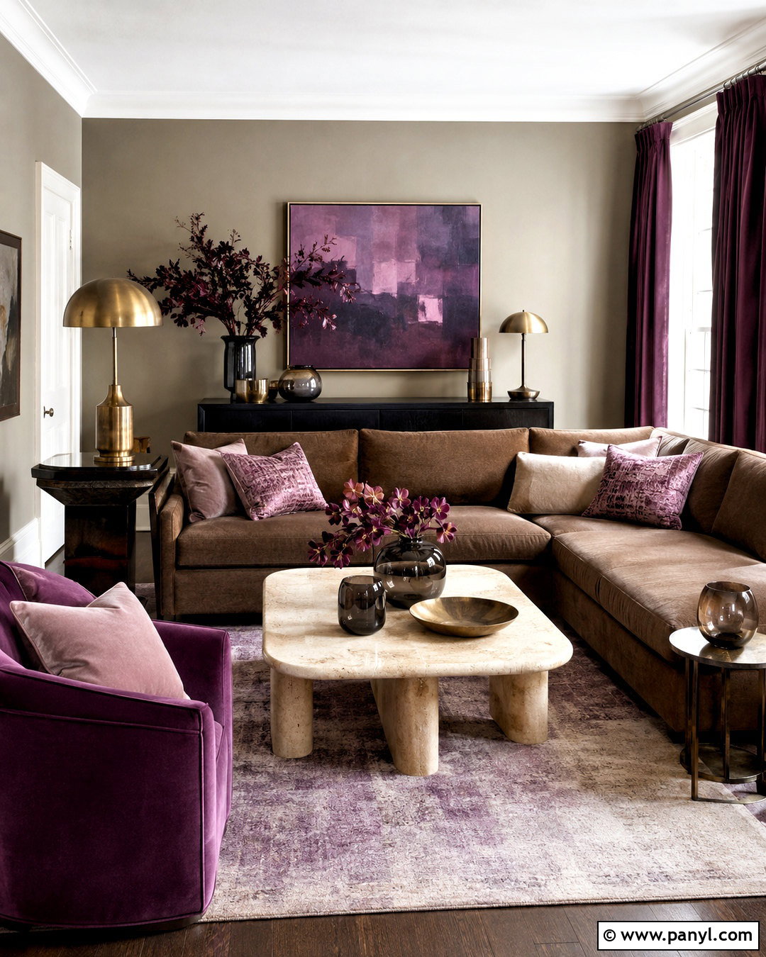 Brown Sofa With Plum And Mauve - 20 brown sofa living room color schemes