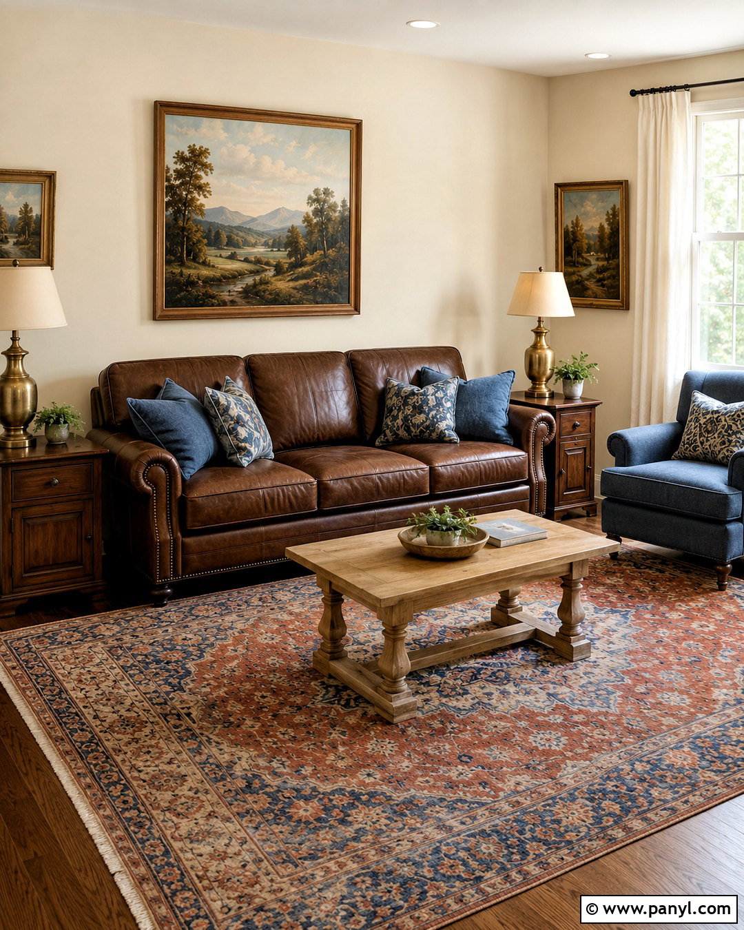 Brown Sofa With Red And Faded Blue - 20 brown sofa living room color schemes