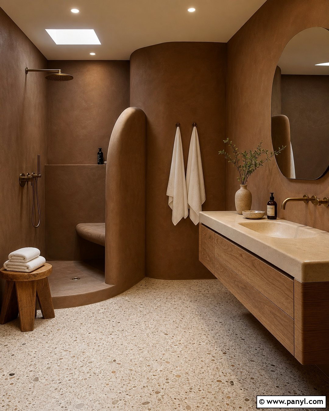 Brown Tadelakt Bathroom - 20 Brown Textured Wall Bathroom Ideas