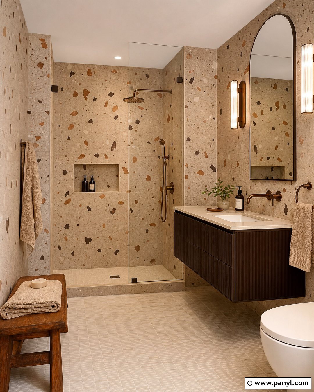 Brown Terrazzo Wall Bathroom - 20 Brown Textured Wall Bathroom Ideas