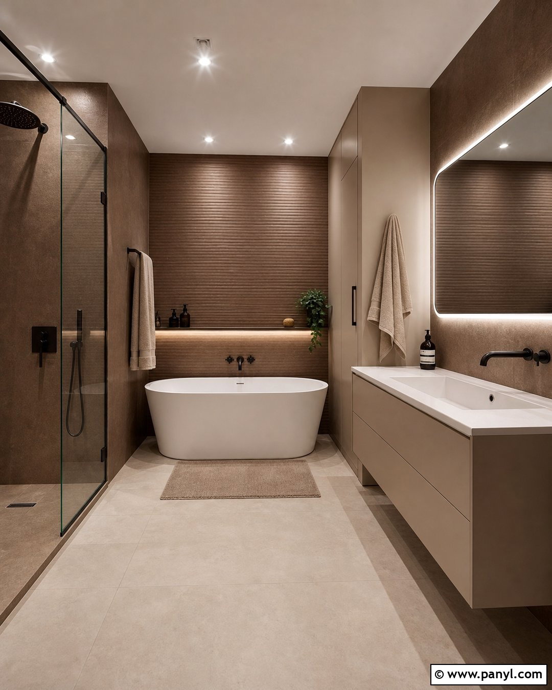 Brown Textured Panel Bathroom - 20 Brown Textured Wall Bathroom Ideas