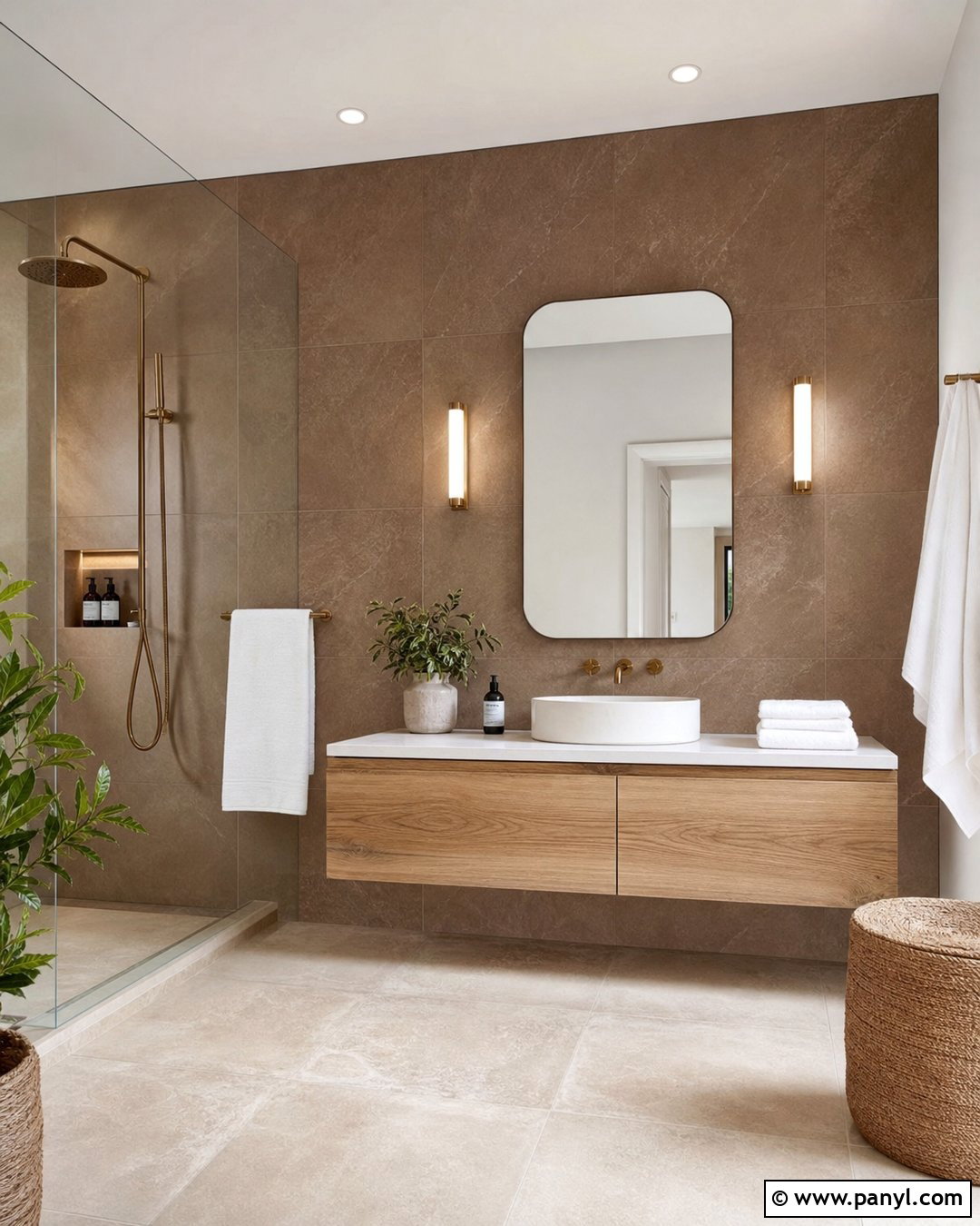 Brown Tile Bathroom Feature Wall - 35 Brown Feature Wall Ideas