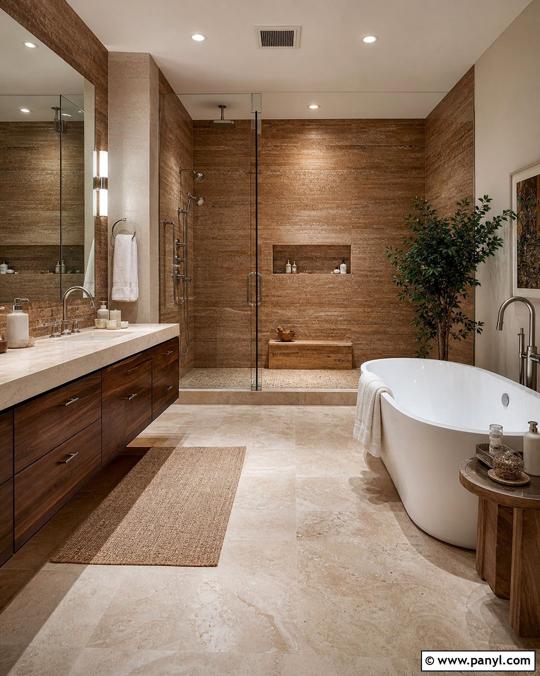 Brown Travertine Wall Bathroom - 20 Brown Textured Wall Bathroom Ideas