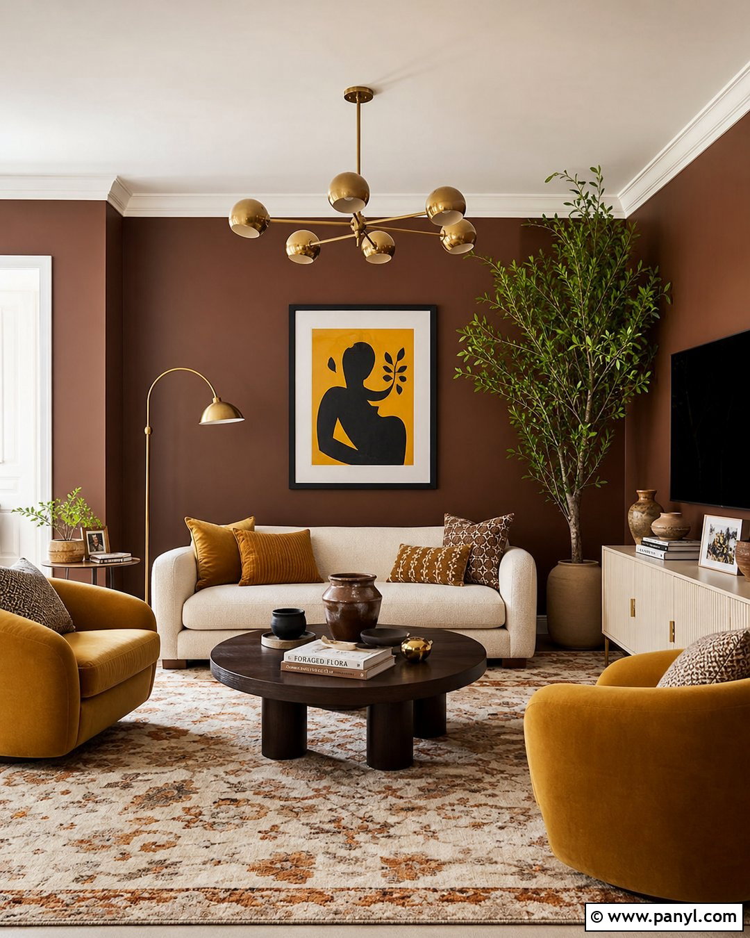 Brown Wall And Mustard Yellow - 35 brown wall aesthetic ideas
