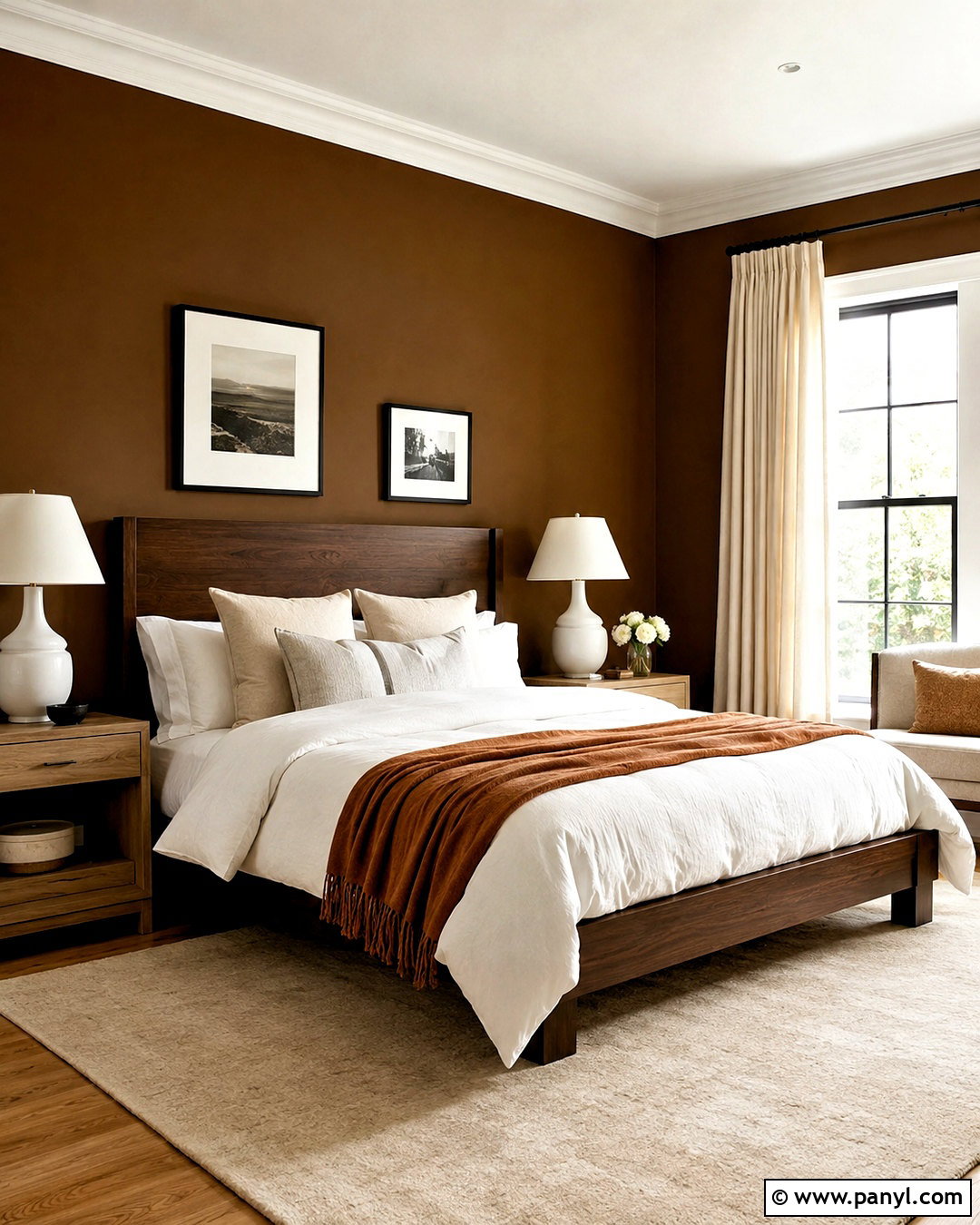 Brown Wall Bedroom With White Bedding - 20 brown wall bedroom ideas