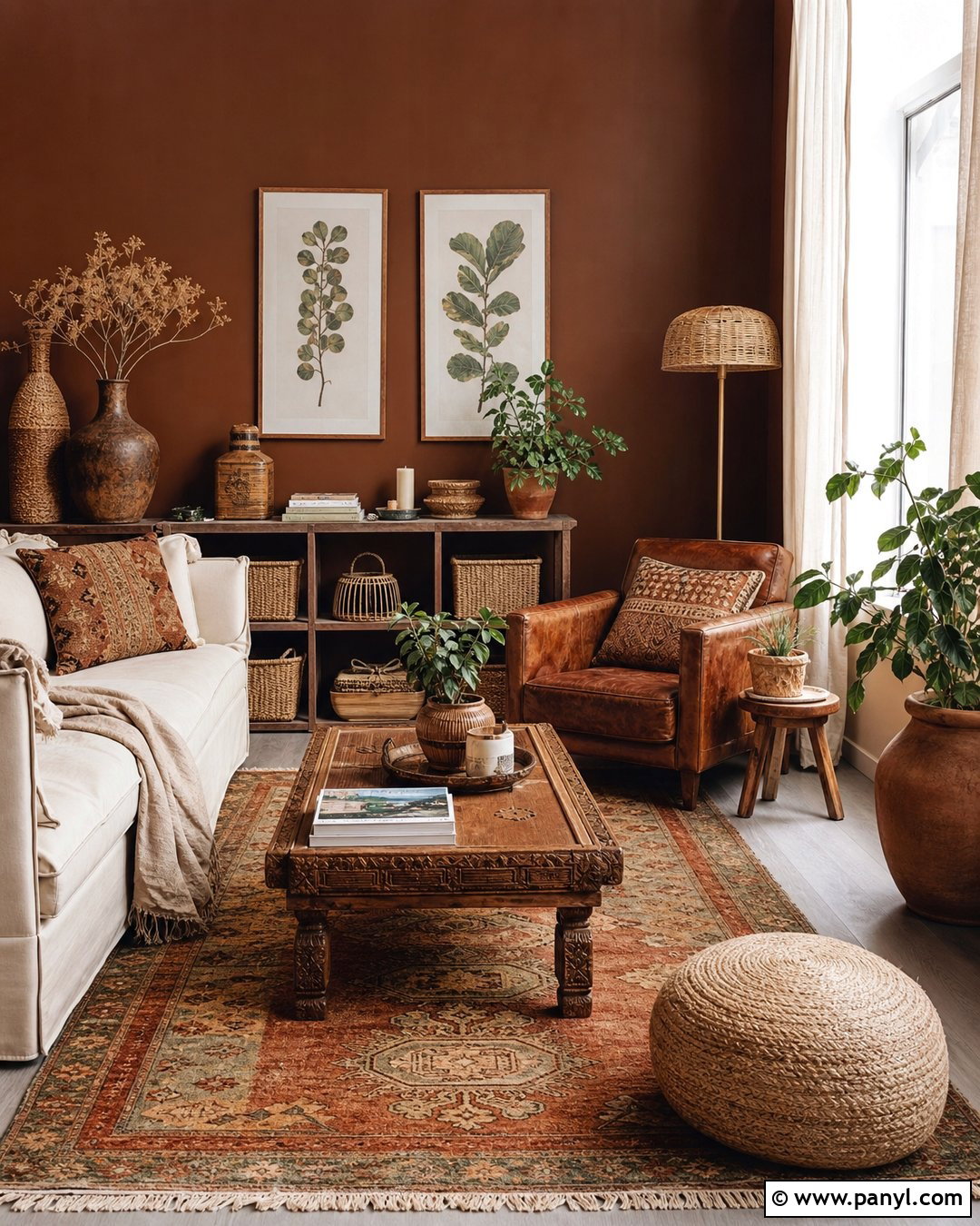 Brown Wall Boho Living Room - 35 brown wall aesthetic ideas