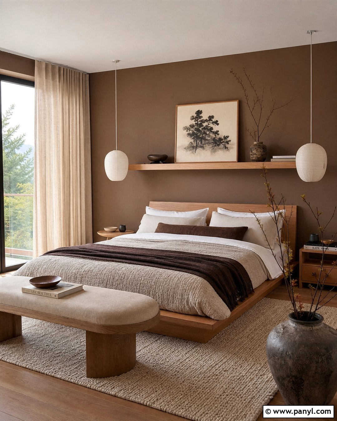 Brown Wall Japandi Bedroom - 35 brown wall aesthetic ideas