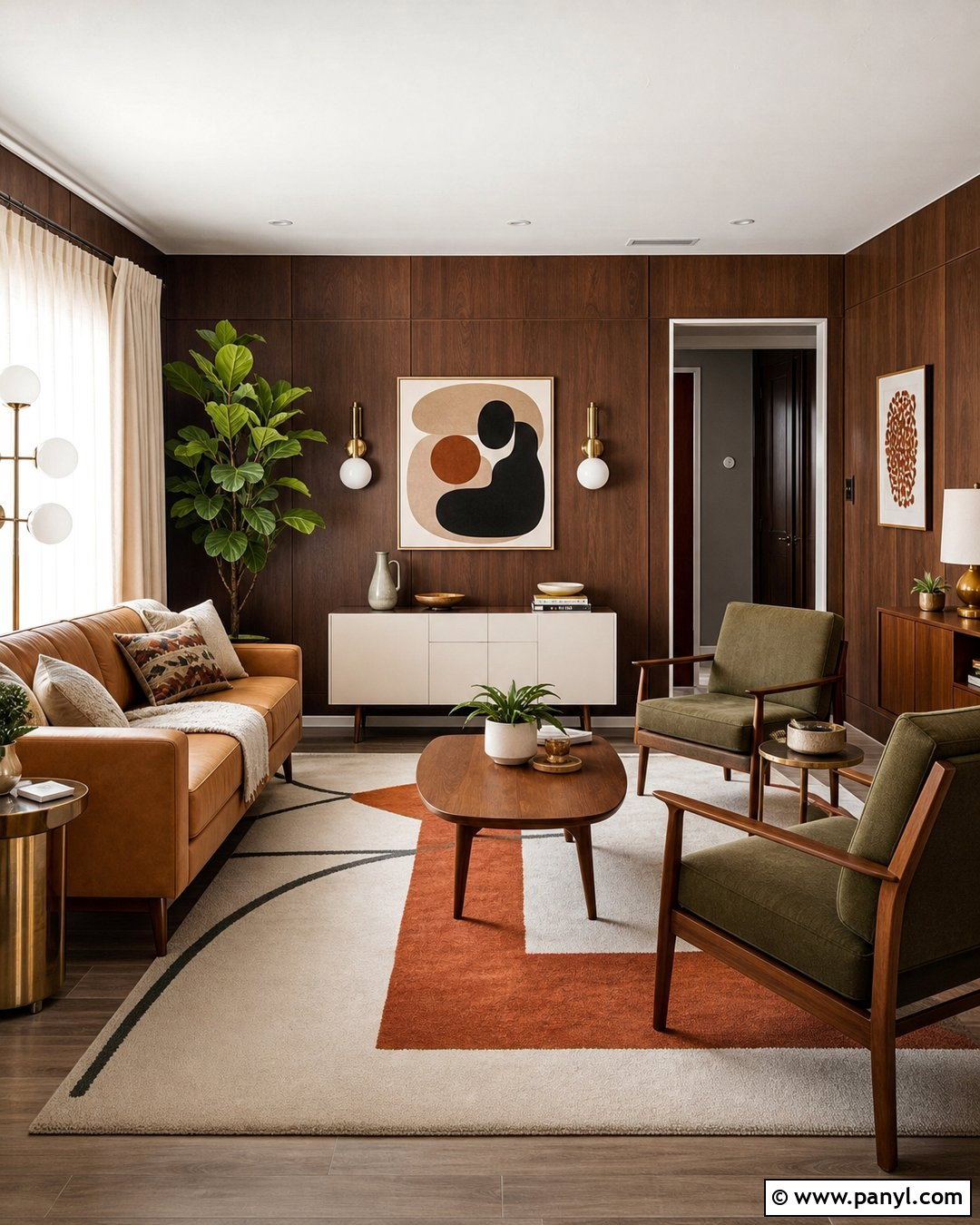 Brown Wall Midcentury Living Room - 35 brown wall aesthetic ideas