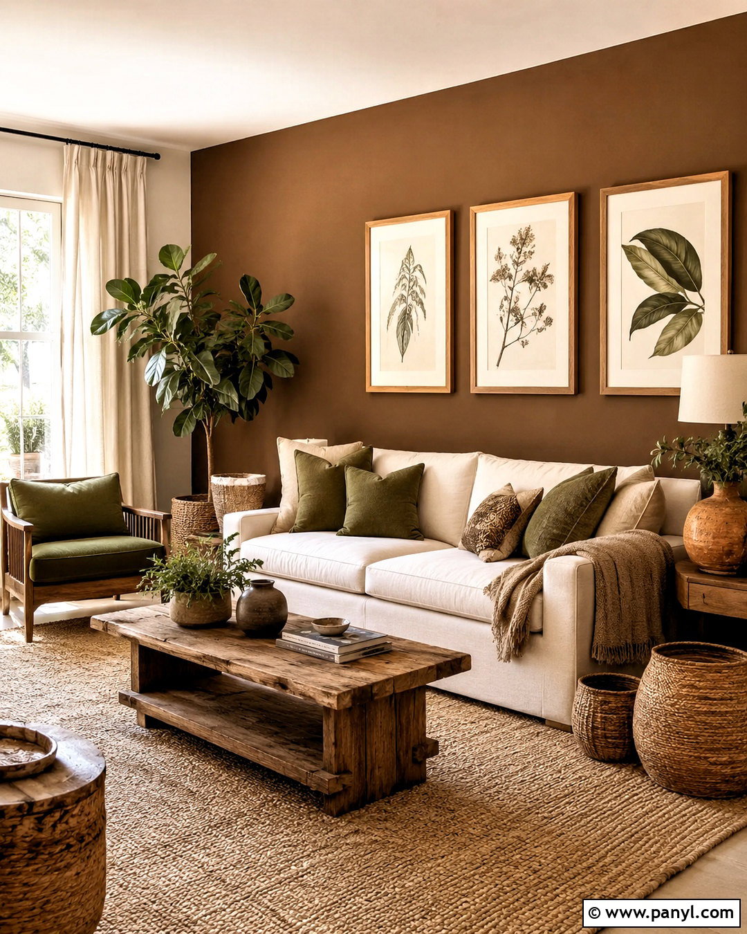 Brown Wall With Green Accents - 20 brown wall decor ideas