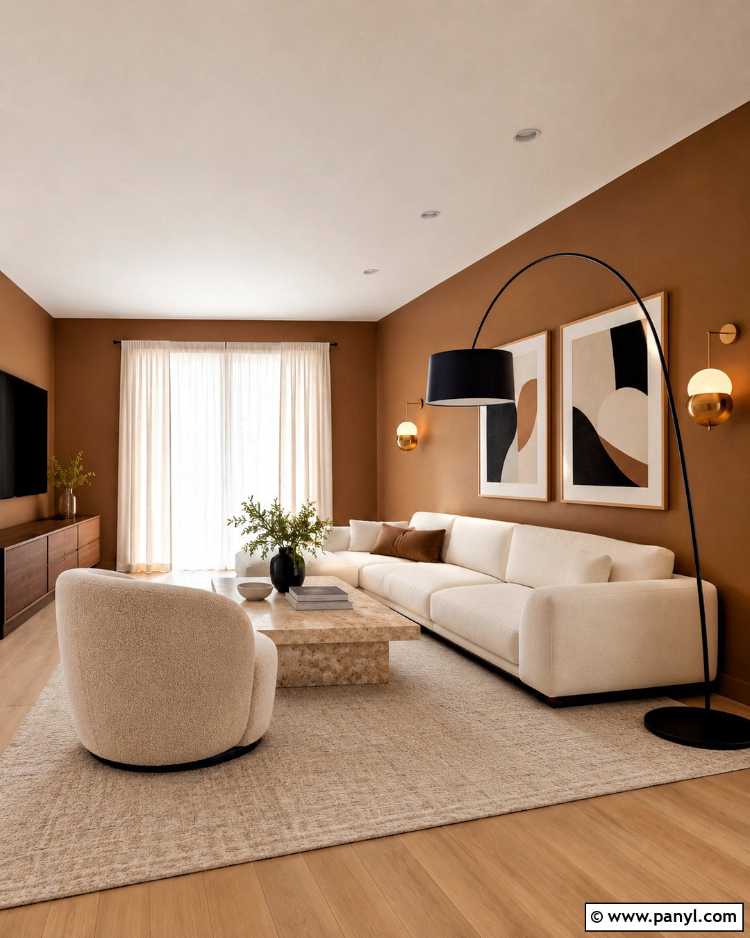 Brown Wall With Modern Lighting - 20 brown wall decor ideas