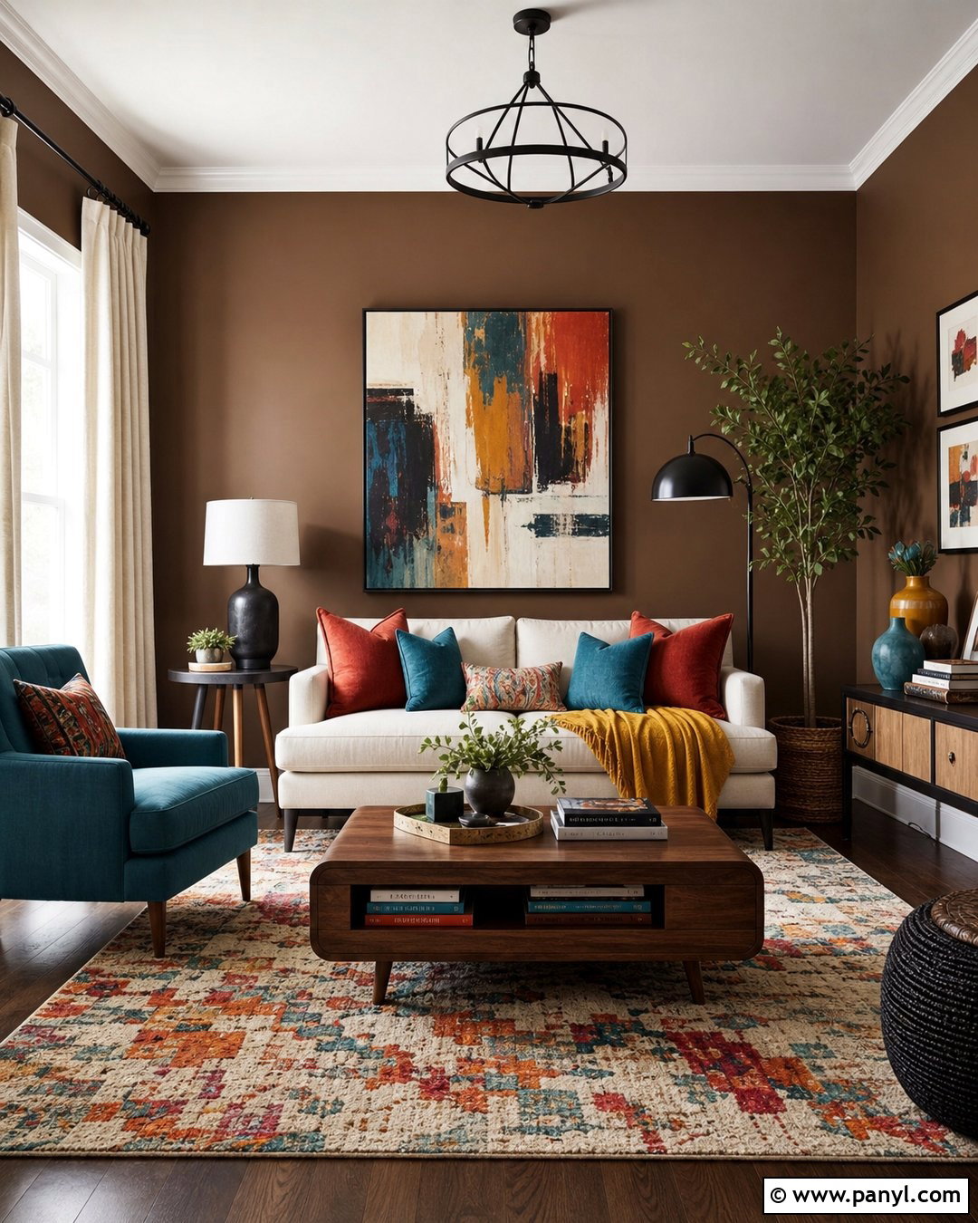 Brown Walls With Colorful Decor - 35 Brown Wall Room Ideas