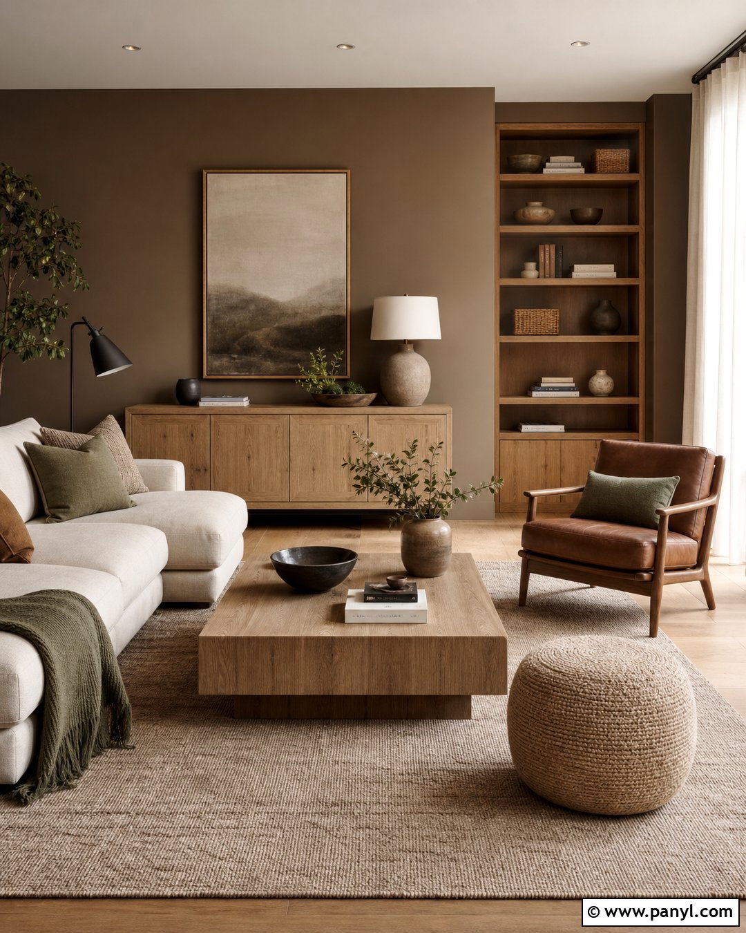 Brown Walls With Natural Wood - 35 Brown Wall Room Ideas