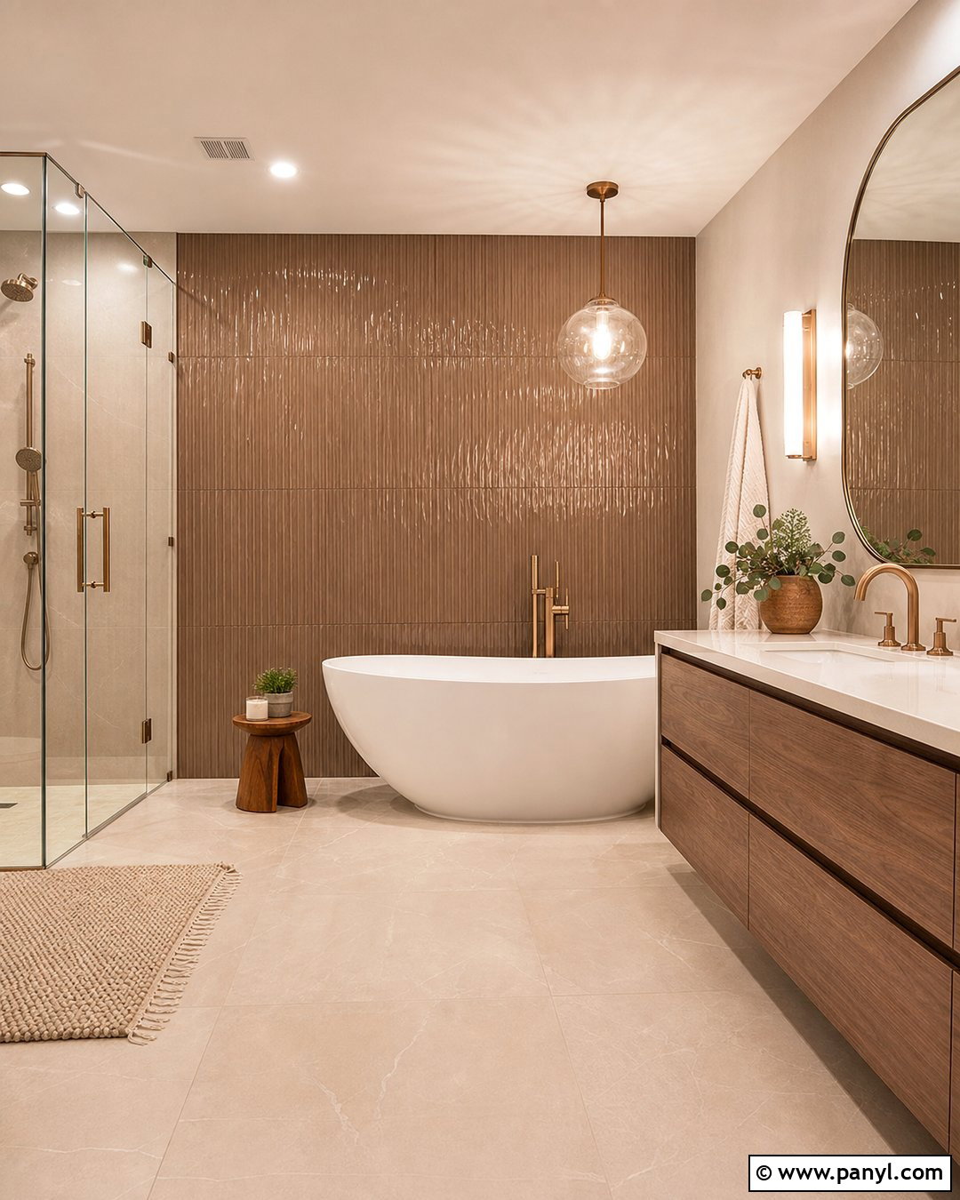 Brown Wavy Tile Bathroom - 20 Brown Textured Wall Bathroom Ideas