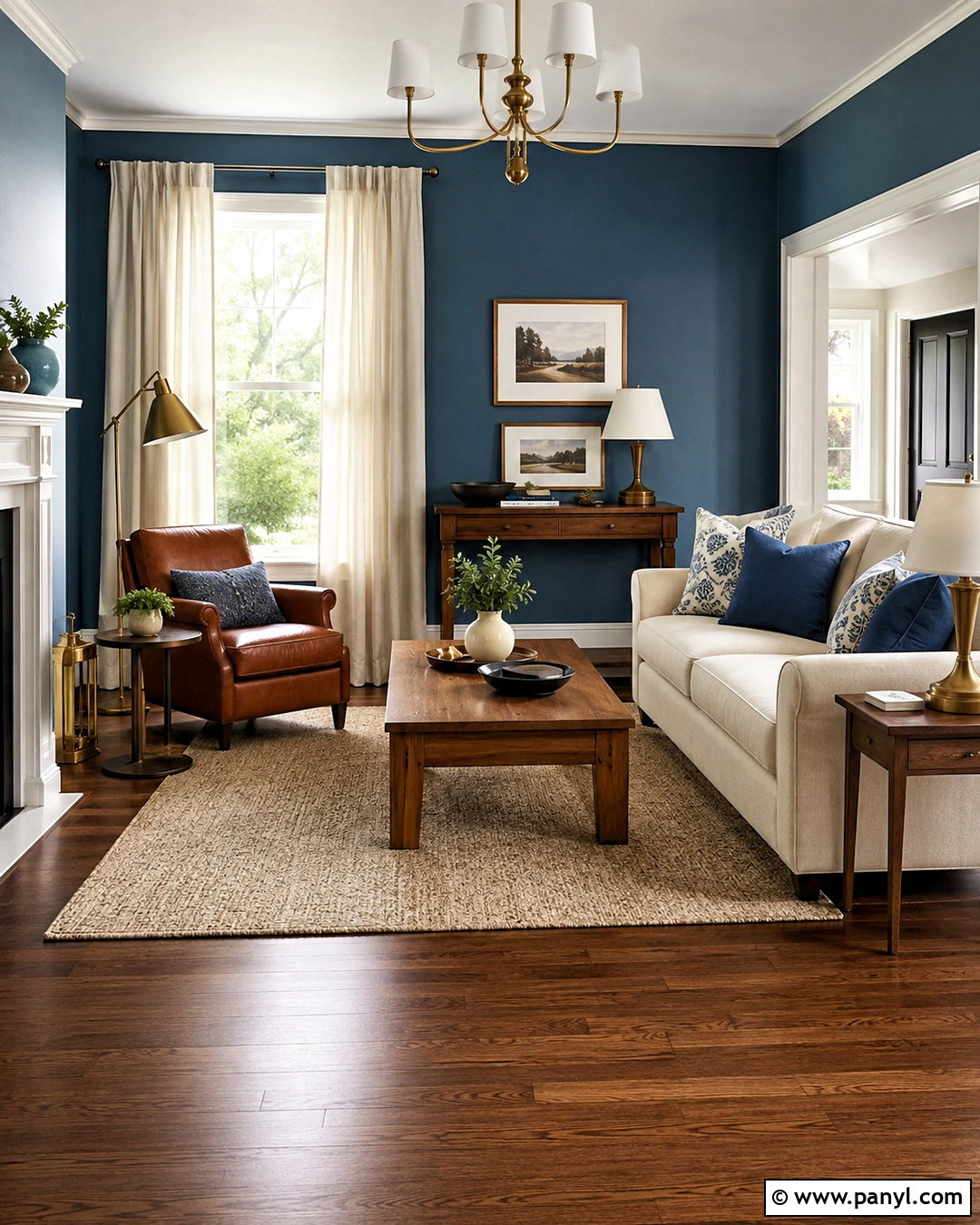 Brown Wood Floor Living Room With Blue Walls - 20 brown wooden floor living room ideas