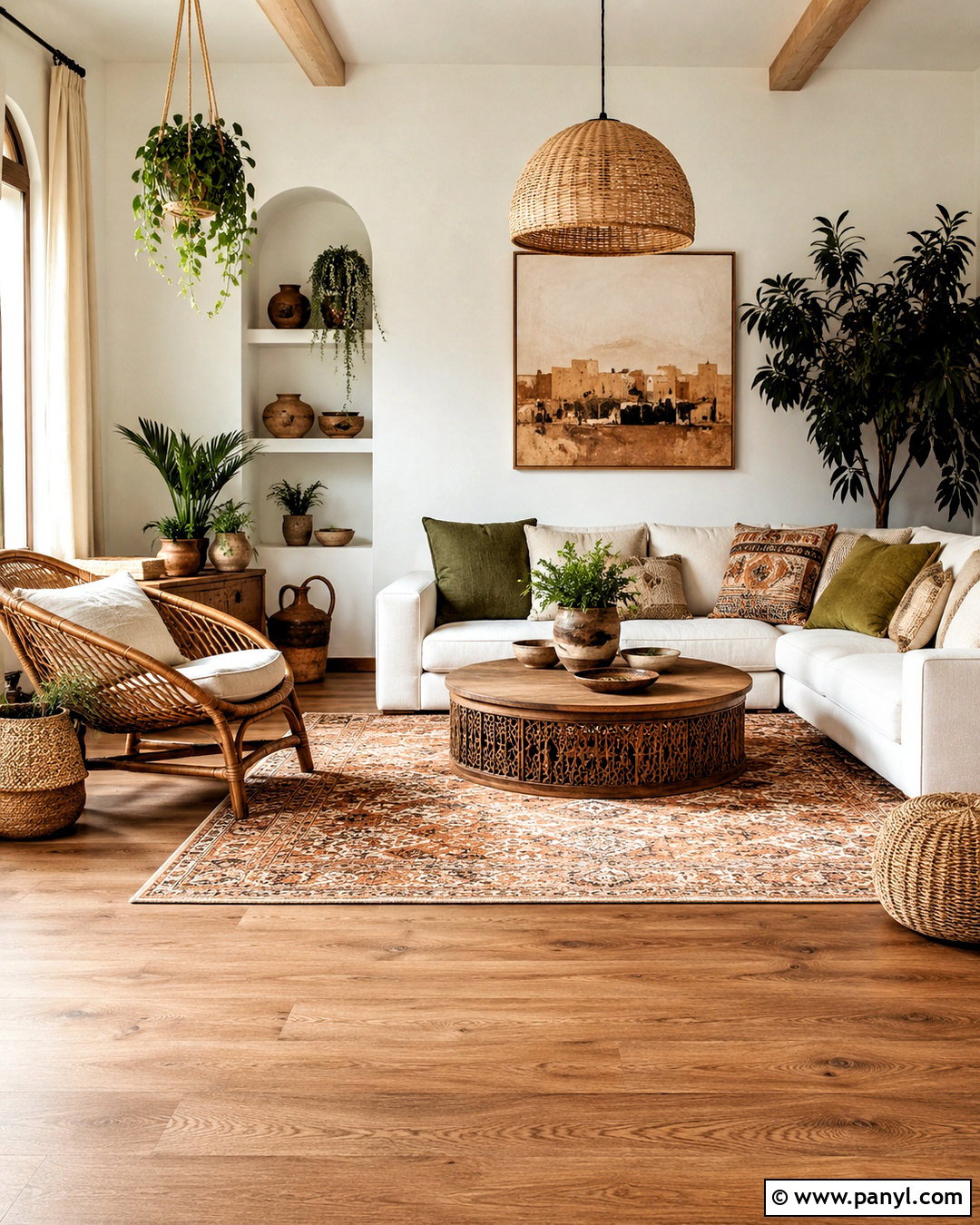 Brown Wood Floor Living Room With Boho Decor - 20 brown wooden floor living room ideas
