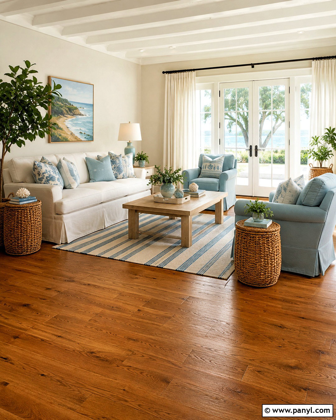 Brown Wood Floor Living Room With Coastal Decor - 20 brown wooden floor living room ideas