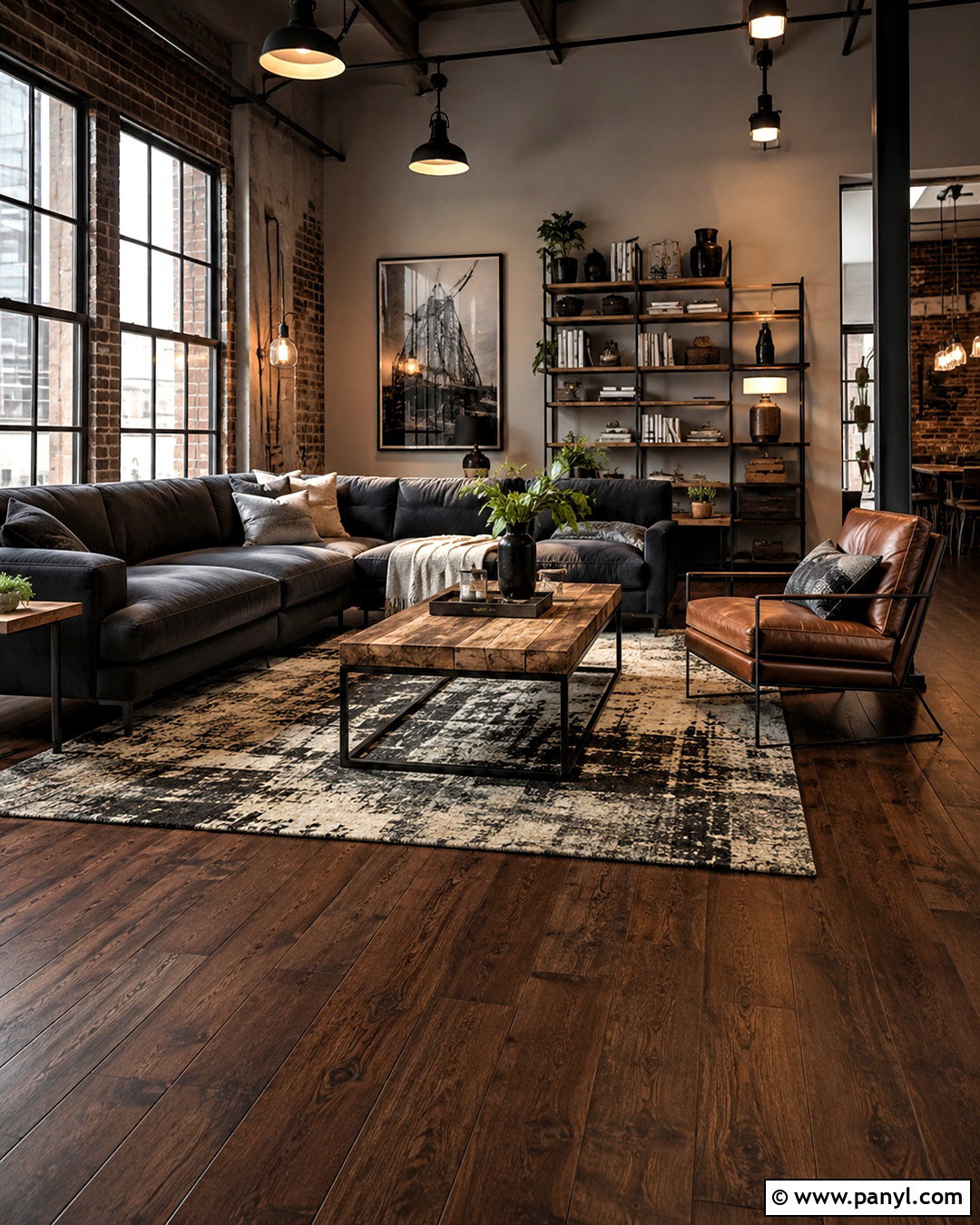 Brown Wood Floor Living Room With Industrial Decor - 20 brown wooden floor living room ideas