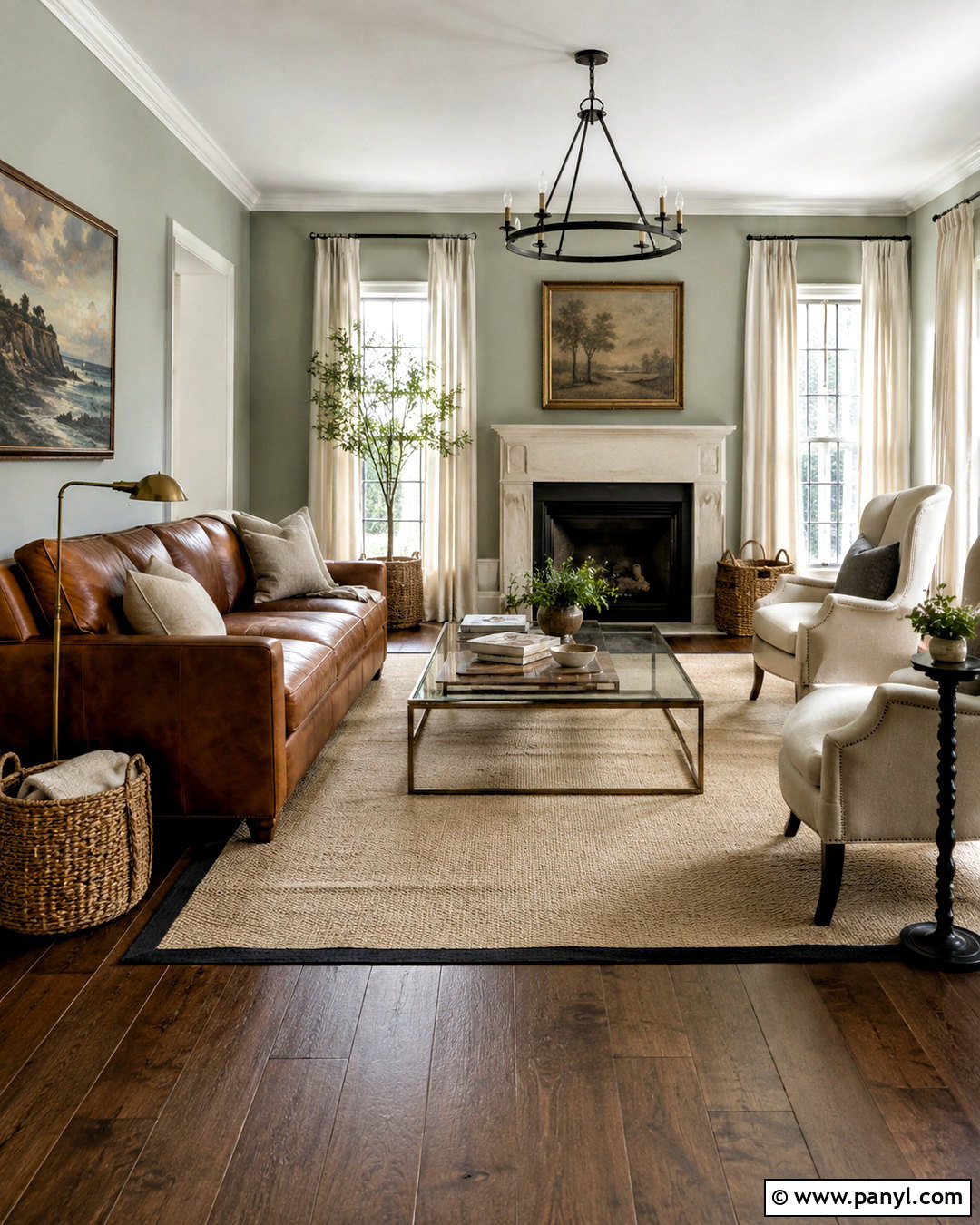 Brown Wood Floor Living Room With Leather Sofa - 20 brown wooden floor living room ideas