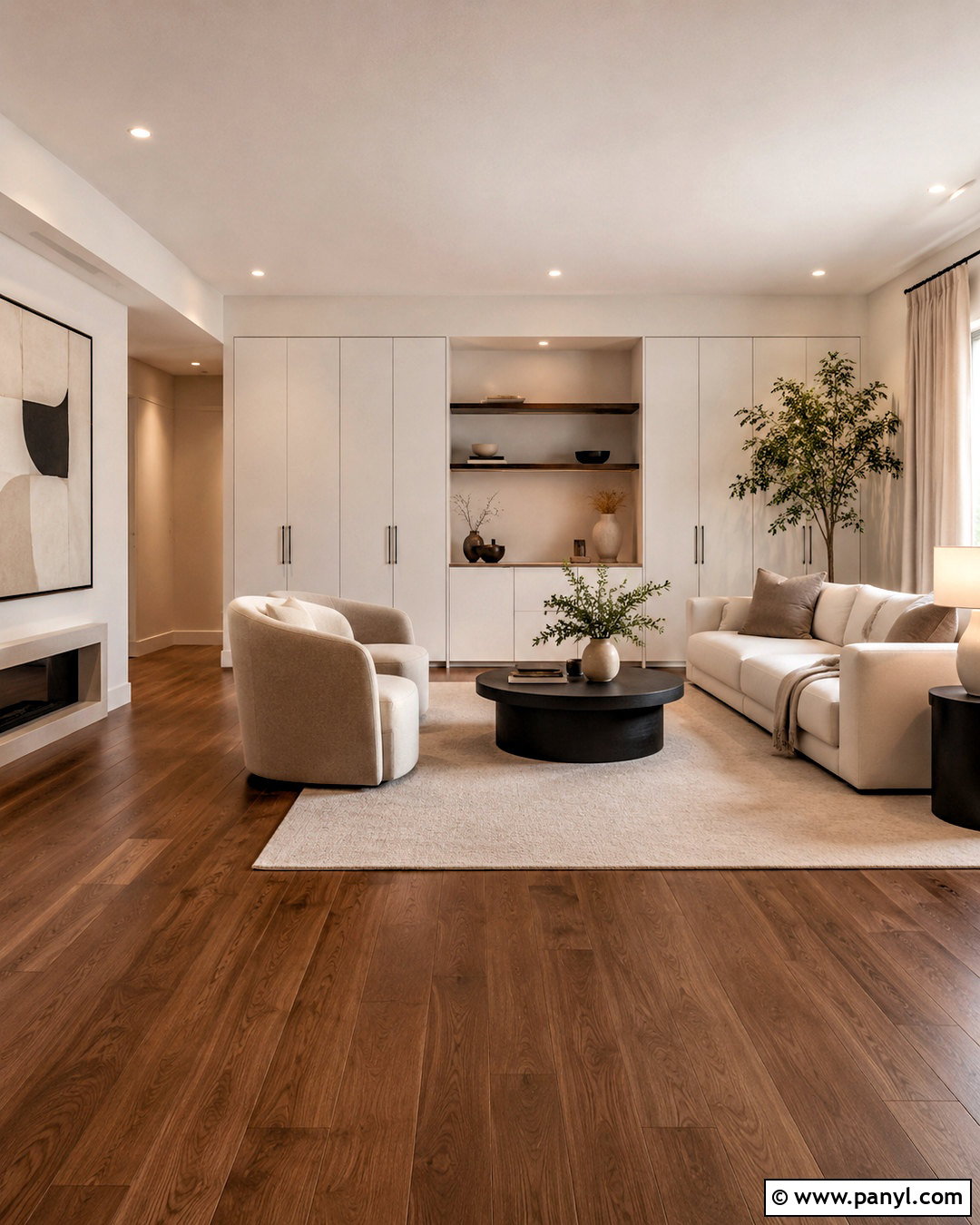 Brown Wood Floor Living Room With Minimalist Decor - 20 brown wooden floor living room ideas