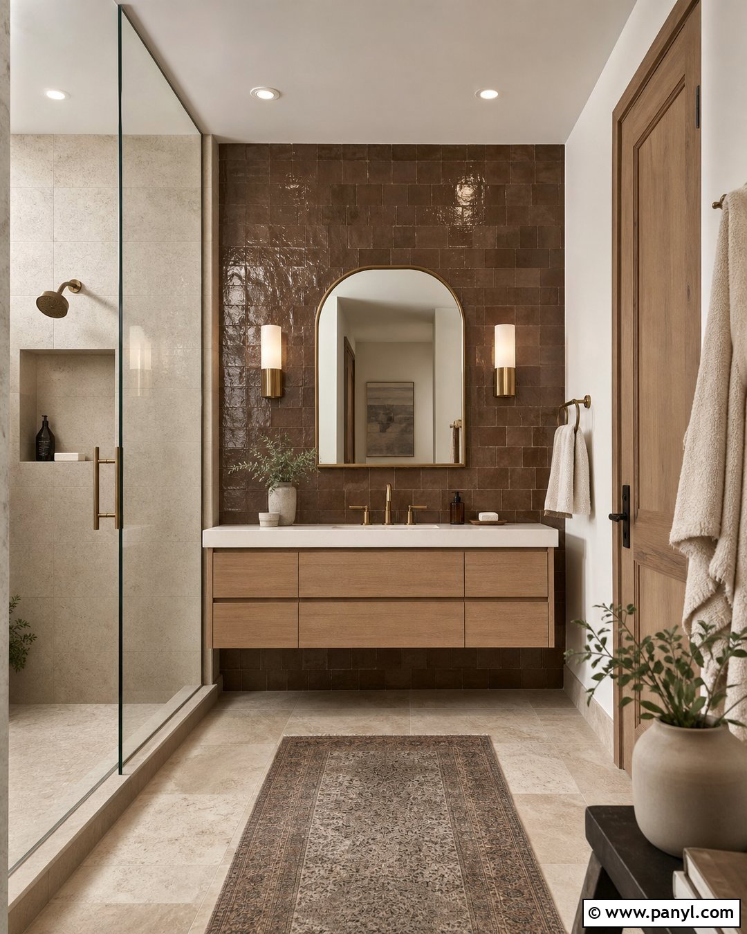 Brown Zellige Tile Bathroom - 20 Brown Textured Wall Bathroom Ideas