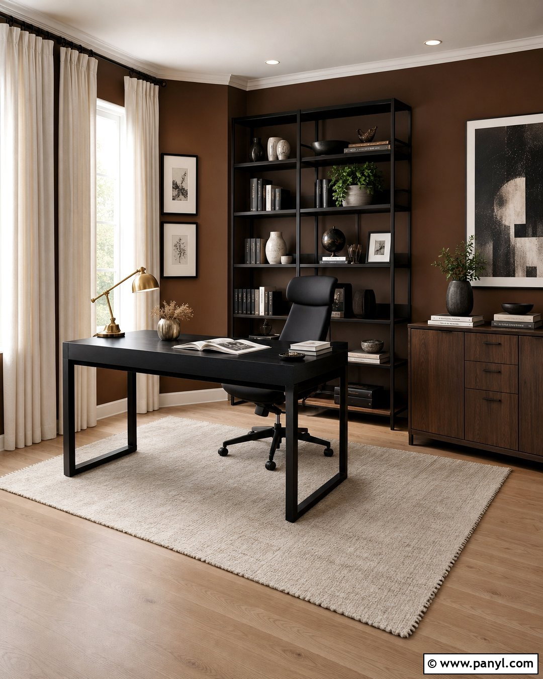Brown and Black Home Office Walls - 35 Brown Wall Color Ideas