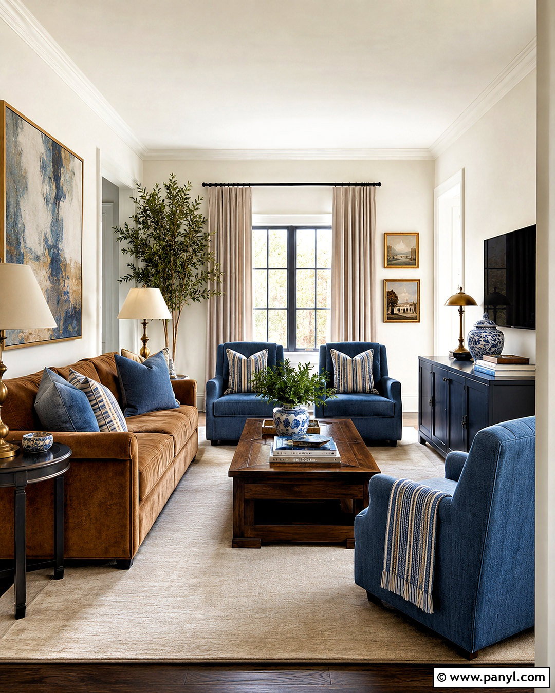 Brown and Blue Living Room - 20 brown interior design living room ideas