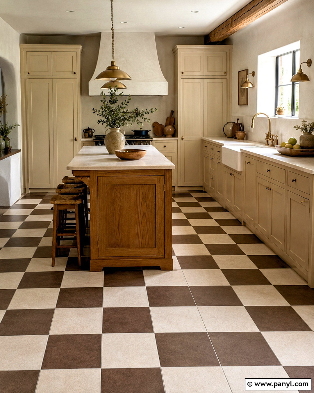 Brown and Cream Checkerboard Kitchen Floor - 20 cream and brown kitchen ideas