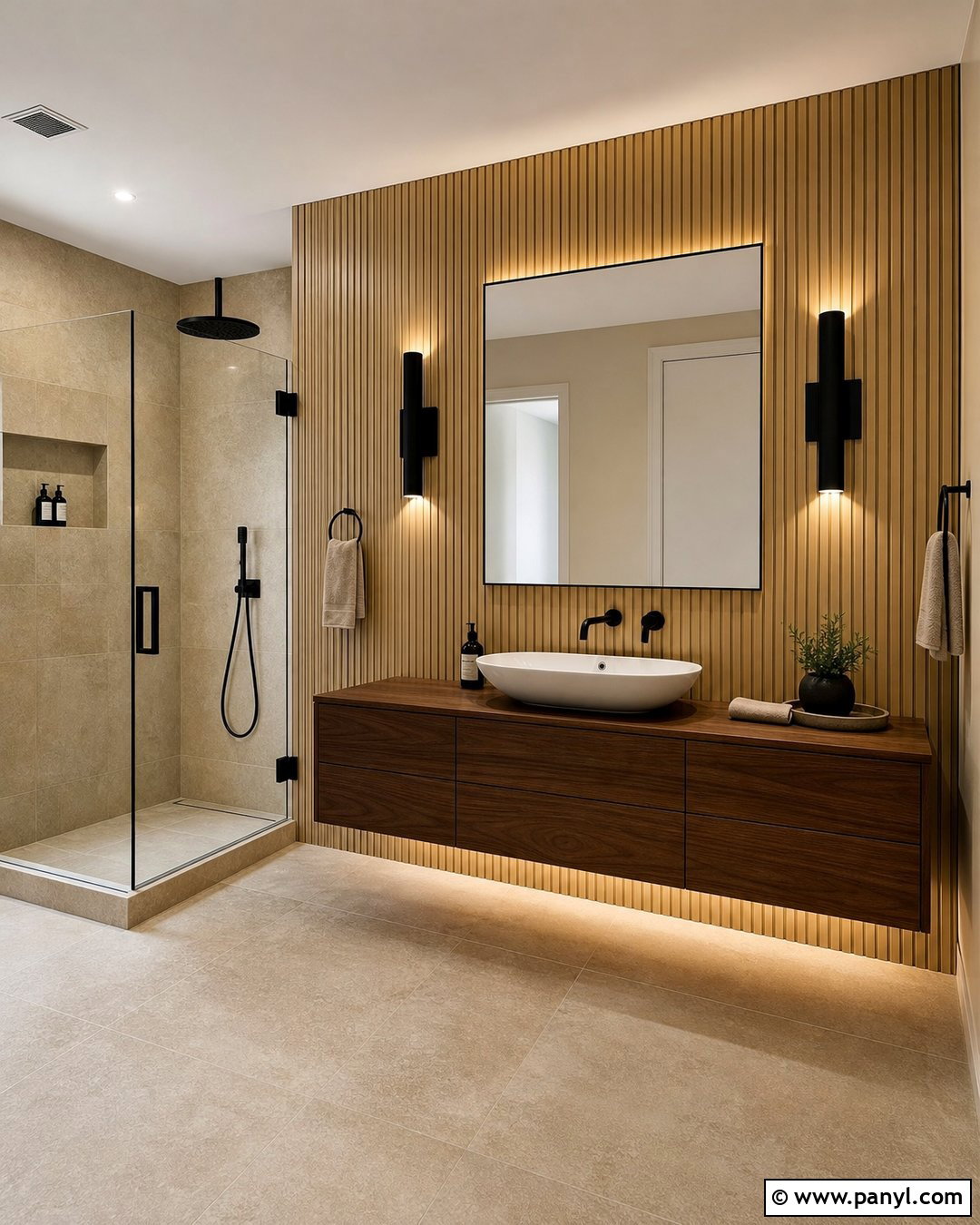 Brushed Brass Vanity Accent Wall - 20 Metallic Accent Wall Bathroom Ideas