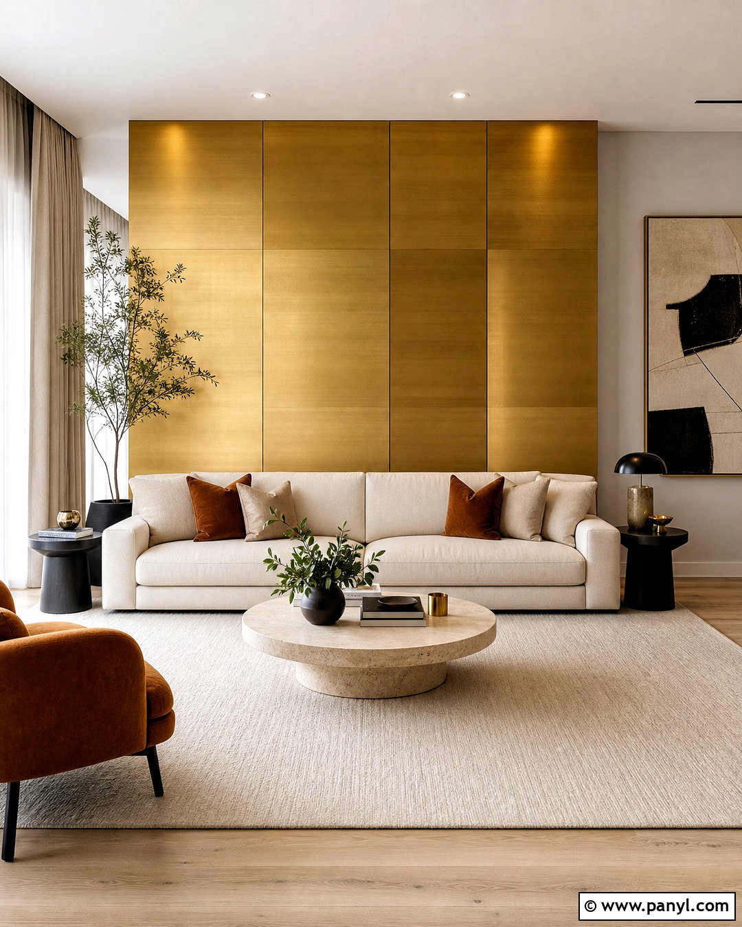 Brushed Gold Feature Wall - 20 gold feature wall ideas