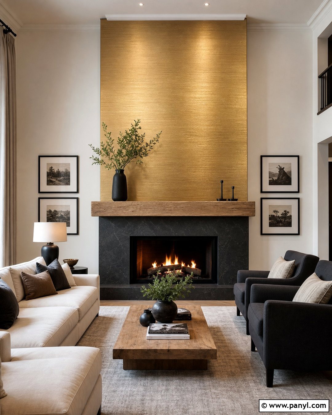 Brushed Gold Fireplace Wall - 30 Golden Wall Paint Ideas