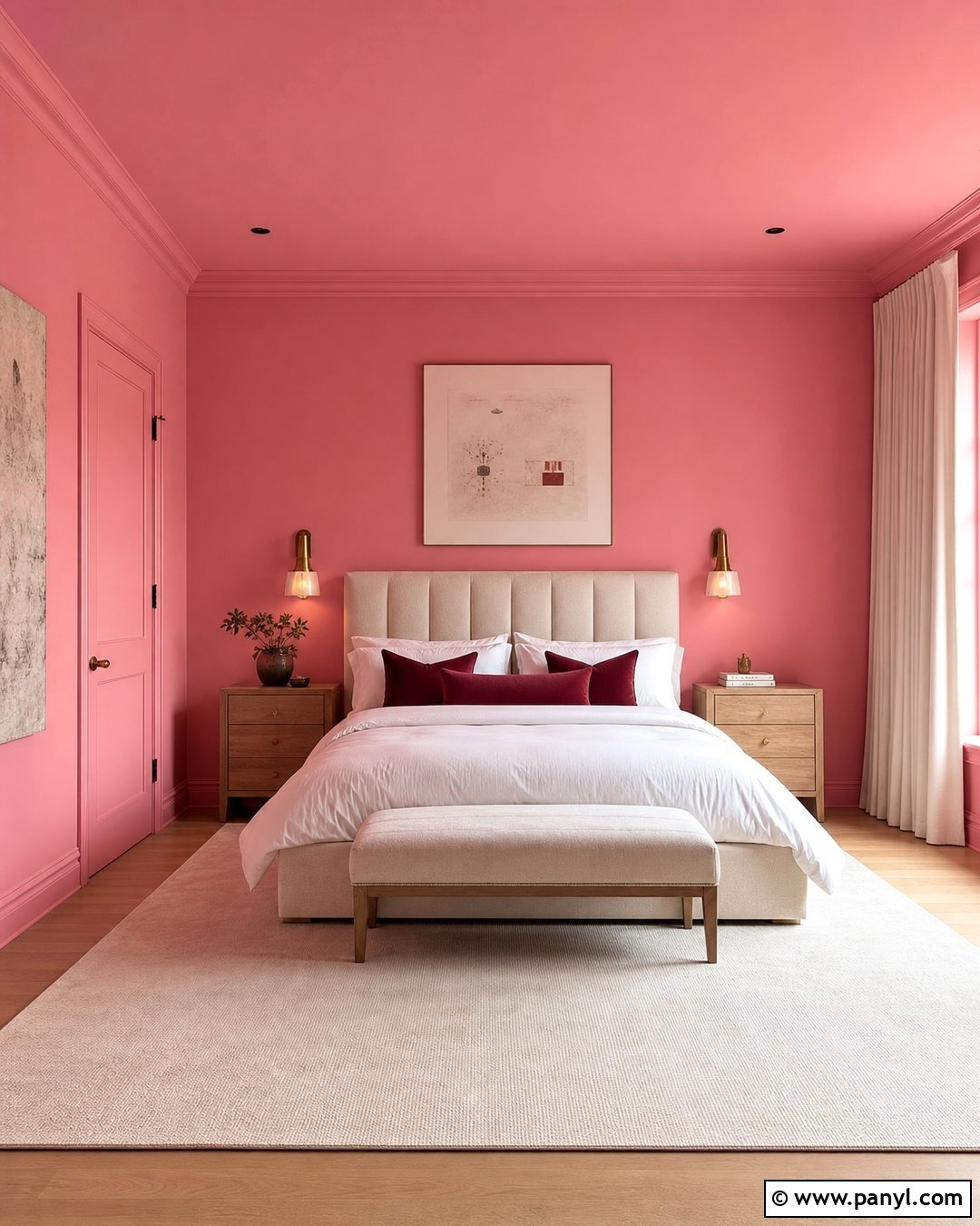 Bubble Gum Pink Color-Drenched Bedroom - 20 Bubble Gum Pink Wall Paint Ideas