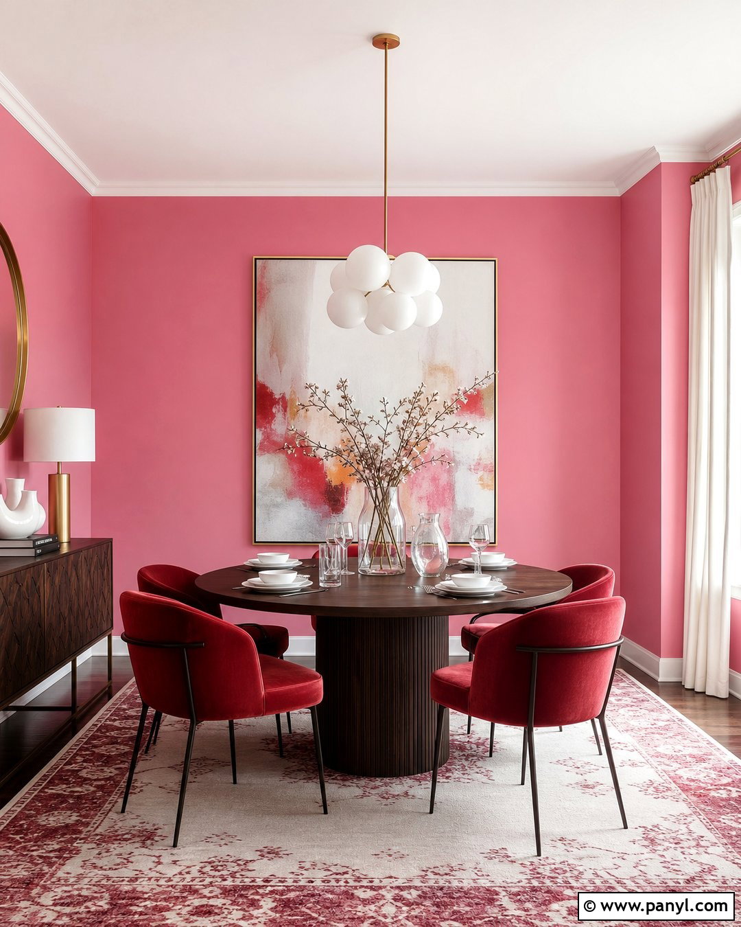 Bubble Gum Pink Dining Room With Red Accents - 20 Bubble Gum Pink Wall Paint Ideas