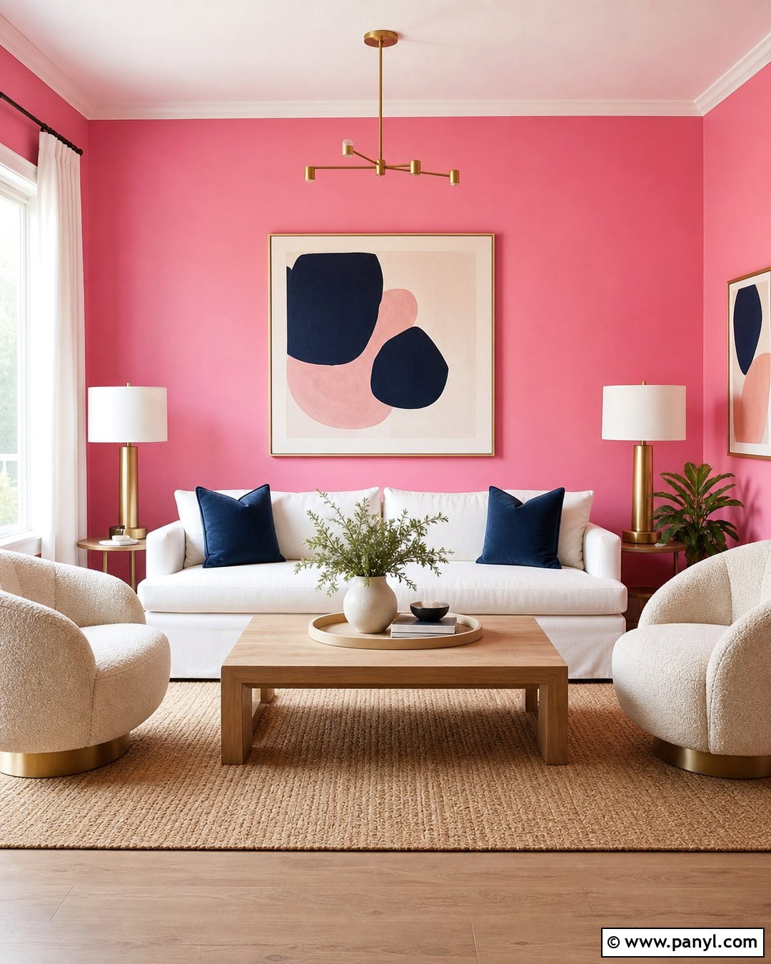 Bubble Gum Pink Living Room With White Furniture - 20 Bubble Gum Pink Wall Paint Ideas