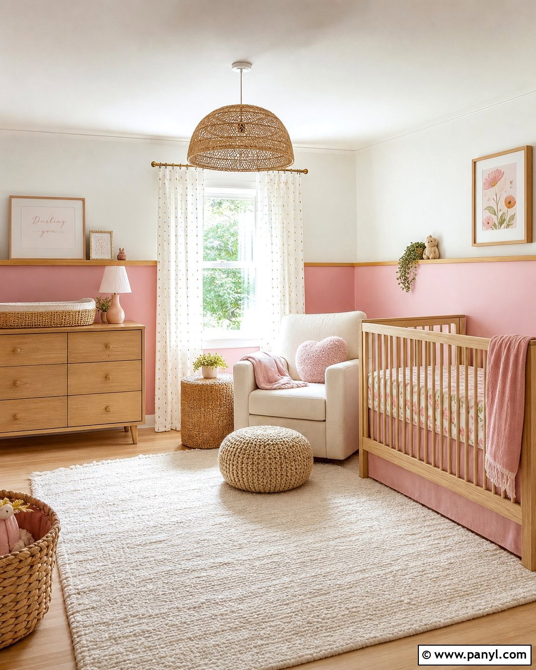Bubble Gum Pink Nursery With Natural Wood - 20 Bubble Gum Pink Wall Paint Ideas