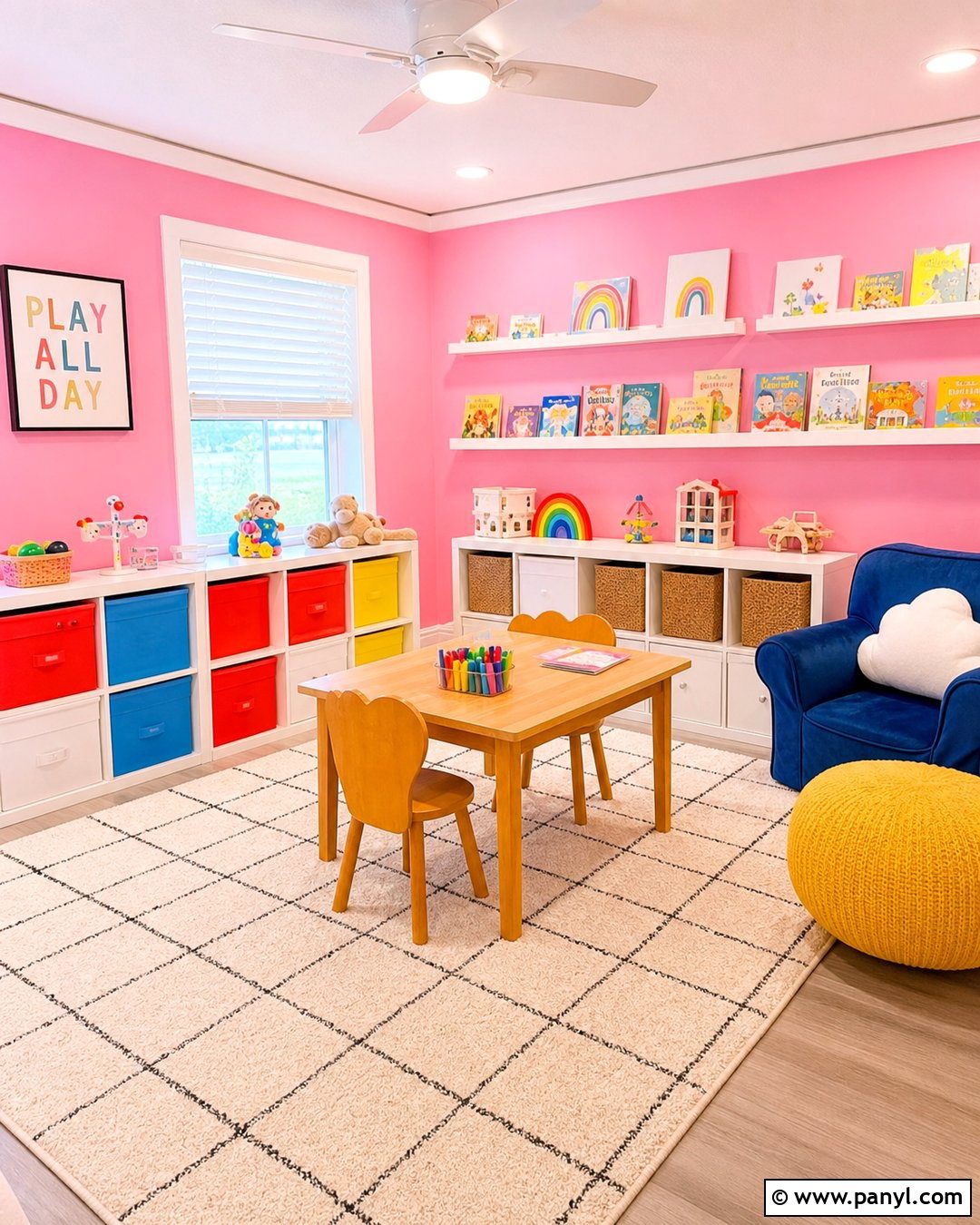 Bubble Gum Pink Playroom With Primary Colors - 20 Bubble Gum Pink Wall Paint Ideas