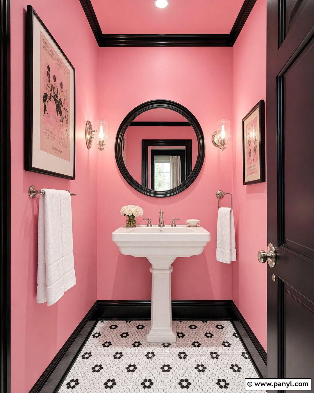 Bubble Gum Pink Powder Room With Black Trim - 20 Bubble Gum Pink Wall Paint Ideas