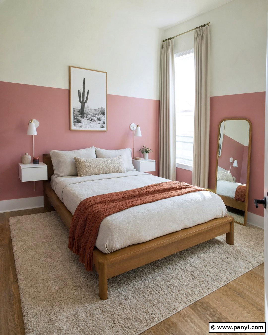 Bubble Gum Pink Small Bedroom With Color Blocking - 20 Bubble Gum Pink Wall Paint Ideas