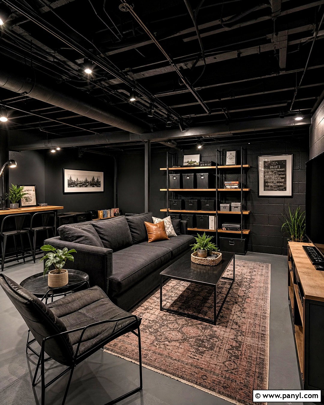 Budget Black Basement - 20 all black basement ideas