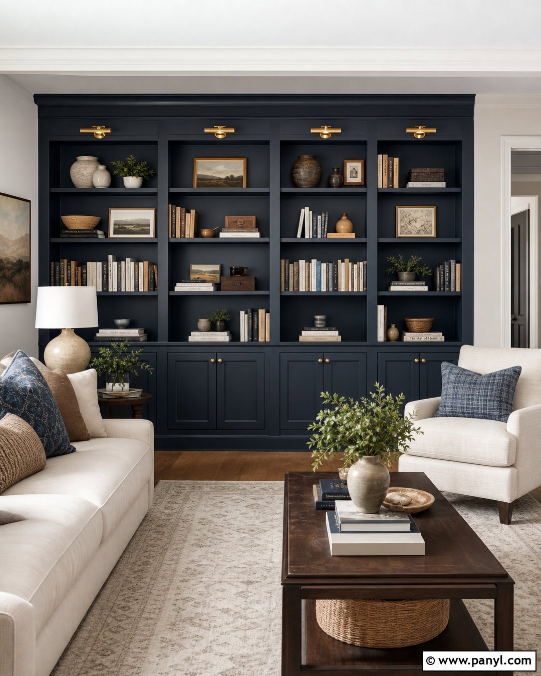 Built In Bookshelf Contrast Wall - 30 Contrast Wall Ideas
