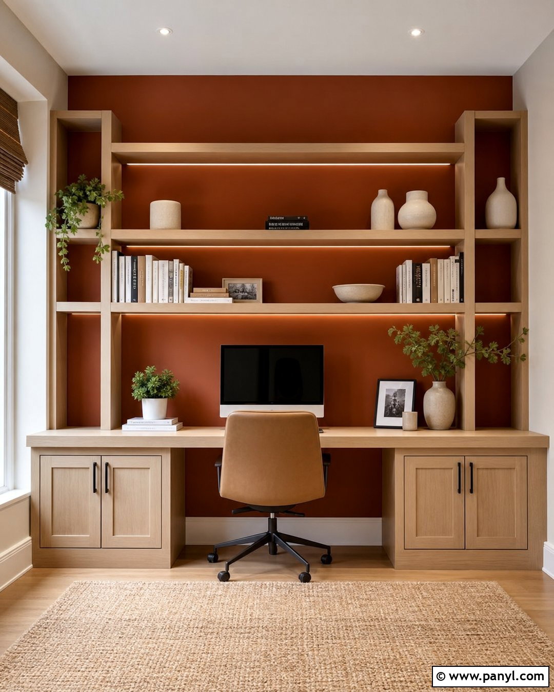 Built-In Office Burnt Orange Accent Wall - 35 Burnt Orange Accent Wall Ideas