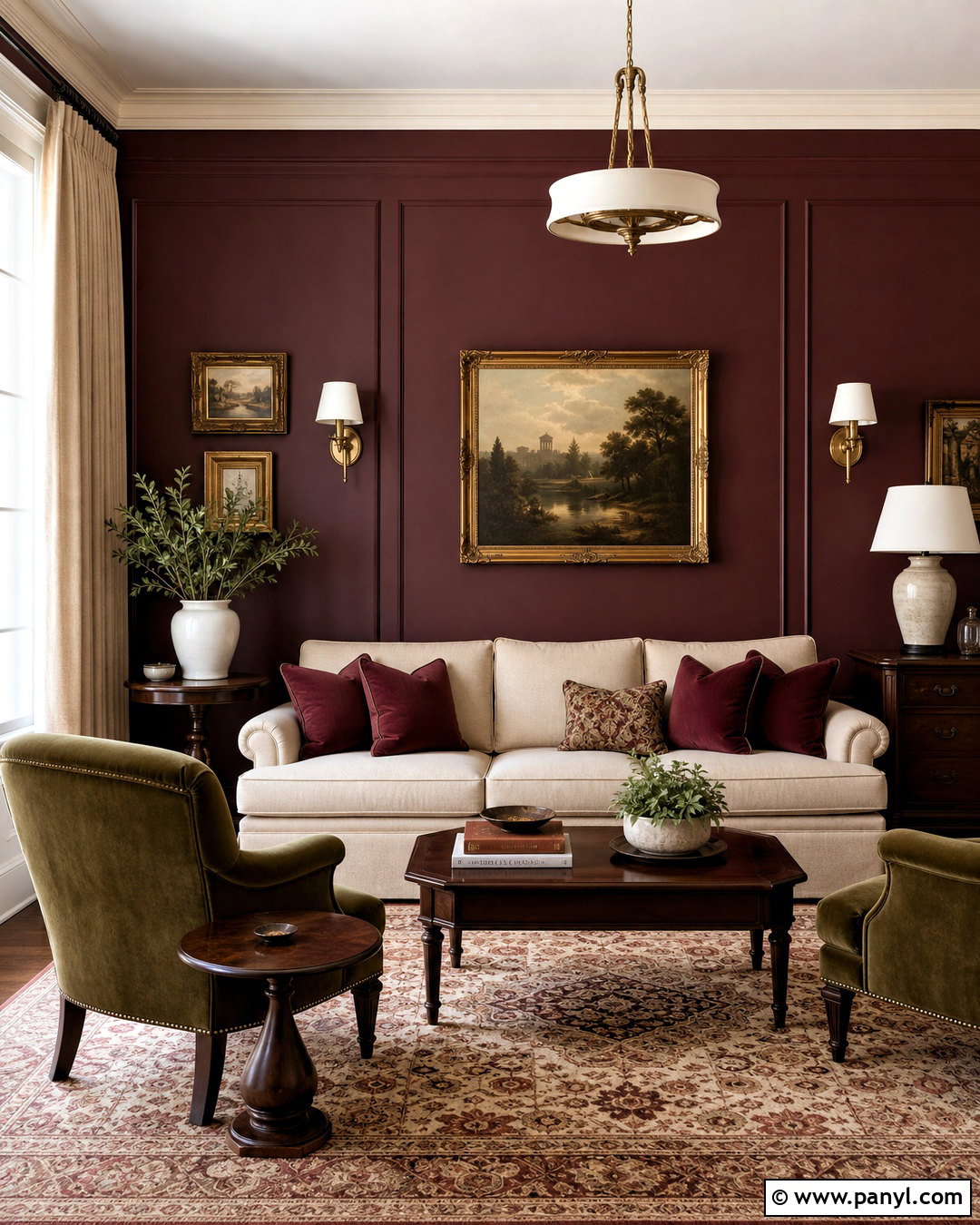 Burgundy Accent Wall - 20 dark accent wall living room ideas