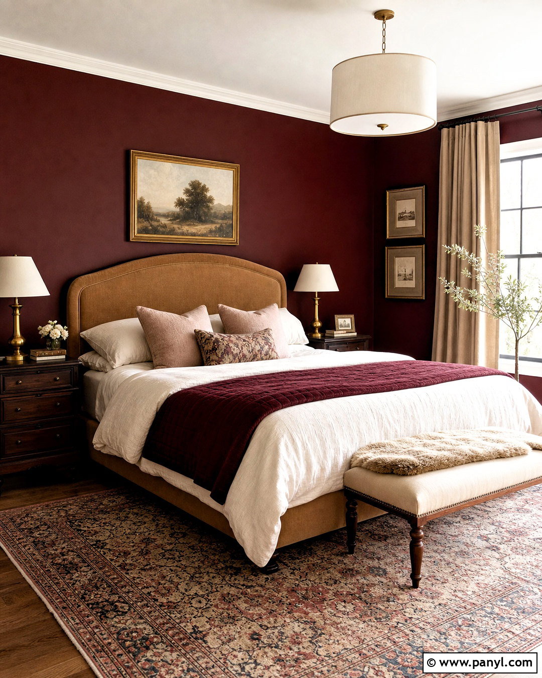 Burgundy Accent Wall Bedroom - 20 bedroom with dark accent wall ideas